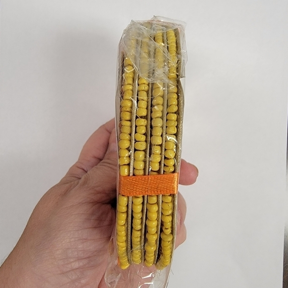 CLOUD9 DESIGN Orange Shaped Yellow Hand Beaded Glass Coasters Set of 4 - Picture 5 of 5